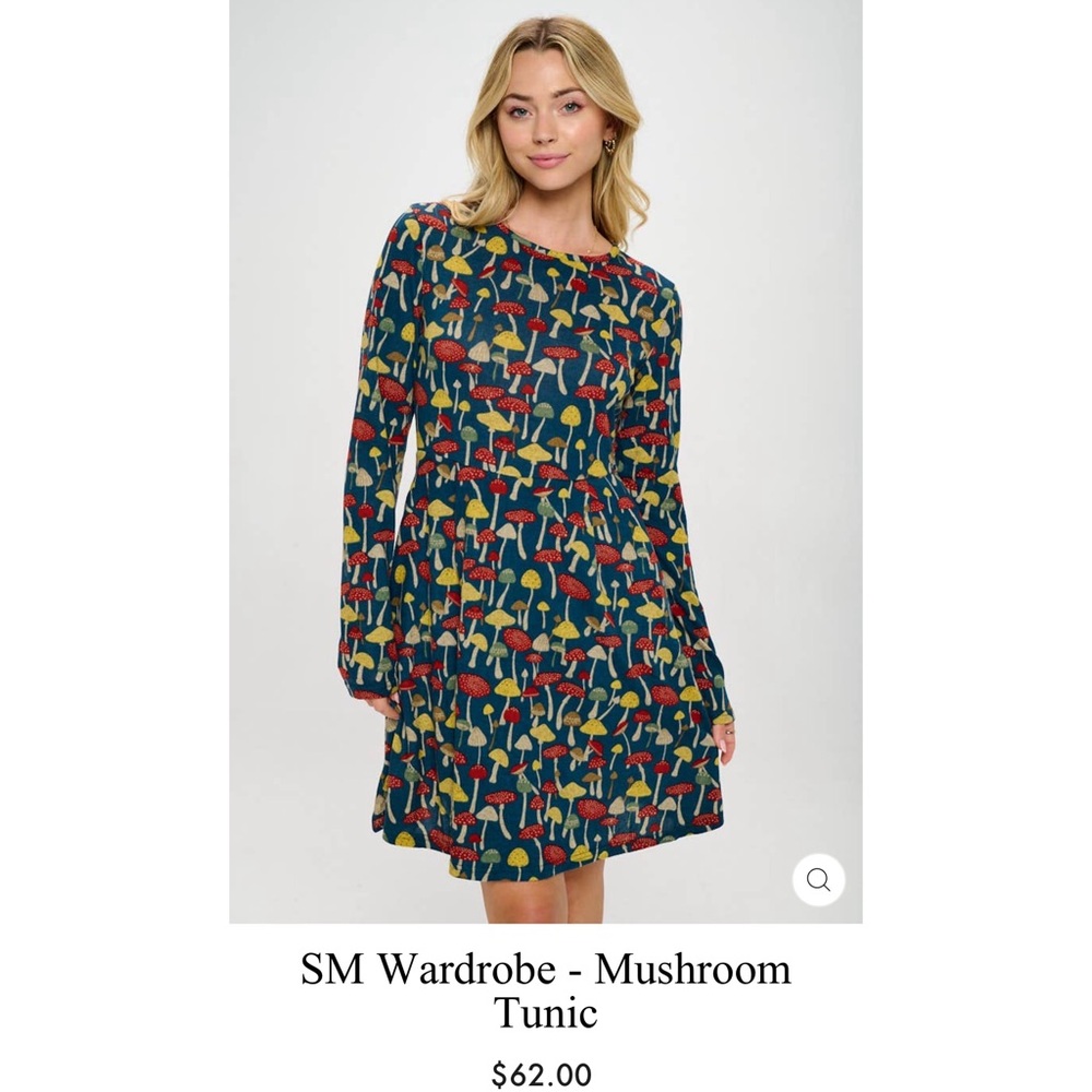 SM Wardrobe Short Sleeve Dress - Mushroom Print - Sz Large